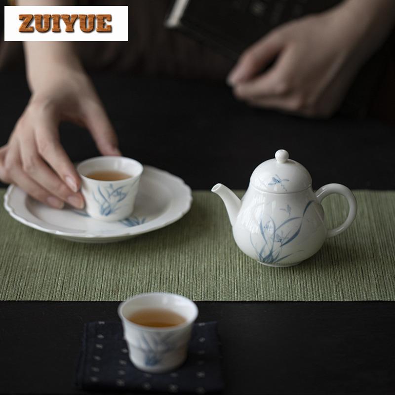 150ml White Porcelain Handmade Teapot Hand-painted Orchid Teapot With Filter Vintage Pot Tea Maker Kettle Tea Services Crafts