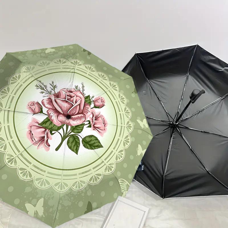 1PC Rose ButterflyAutomatic Open/Close Umbrella with Windproof, 8-Rib Sturdy Canopy, Durable Ribs, Fashionable Design, Outdoor Accessory, Fun Prin, Ho