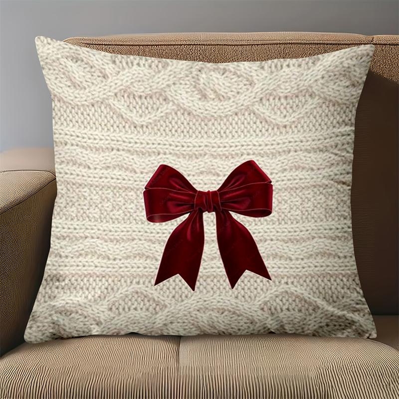 1 Pieces Knit Texture Pillow With Red Velvet Bow Polyester pillowcase, sofa decorative cushion cov Headboard Pillow