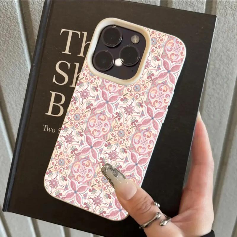 

Vintage Pink Floral Tile Pattern Design Protective Cover for iPhone 17 16 15 14 13 12 11 16E Series Pro Max Plus iphone 17 ProMax