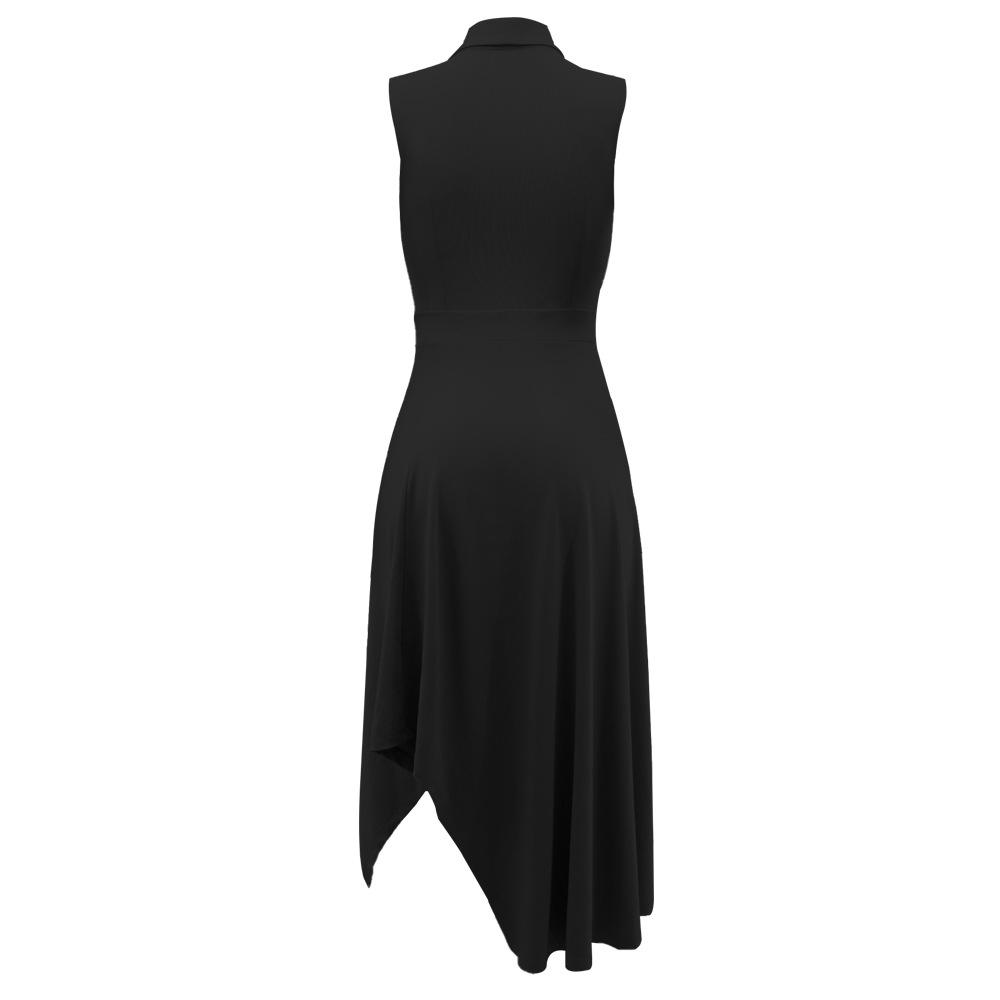 European & American Polo Collar Sleeveless Irregular Hem Slimming Summer Dress for Women