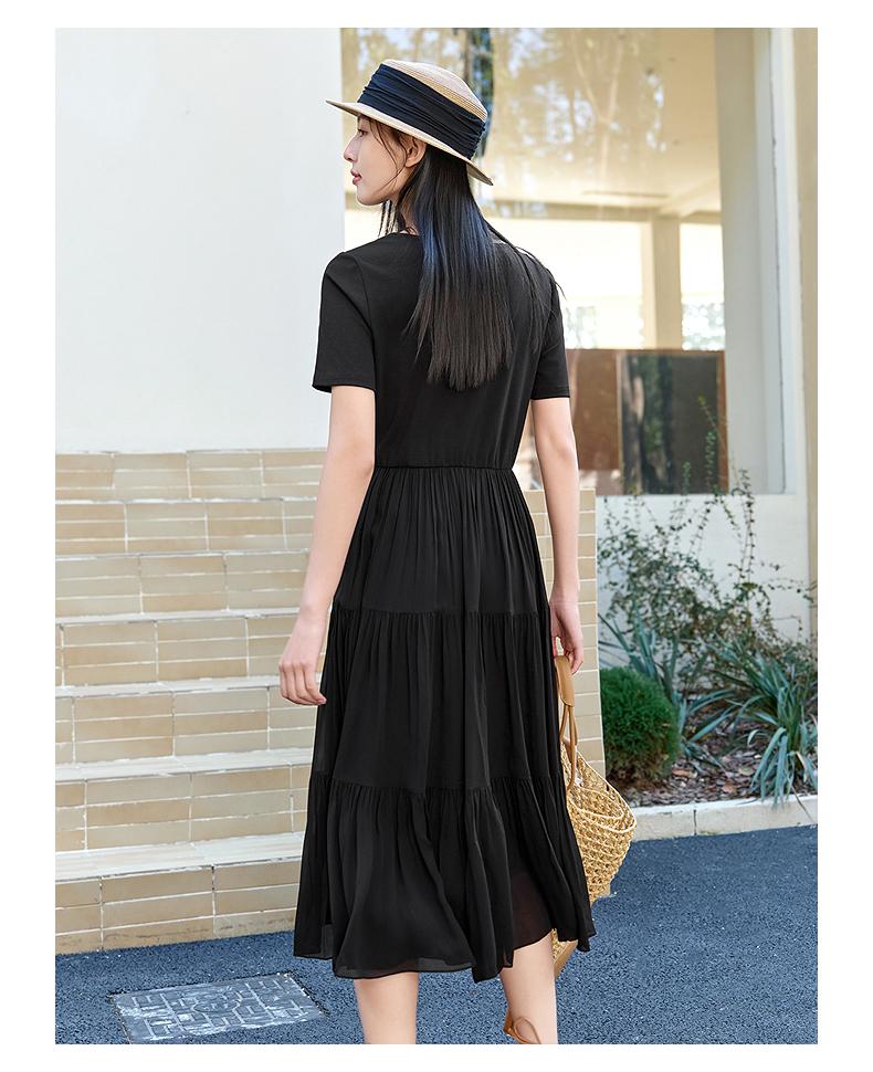 Jiuzi Anna Kou Elegant Temperament Needle Shuttle Splicing Waist Slimming Dress