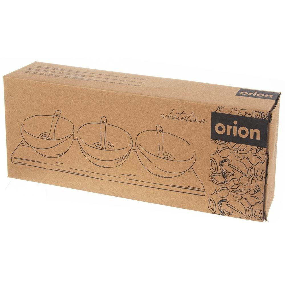 WHITELINE 3-Bowl Porcelain Appetizer Set on Bamboo Tray