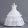 Girl's Lace Embroidery Bow Performance, Birthday Wedding Princess Dress, Skirt