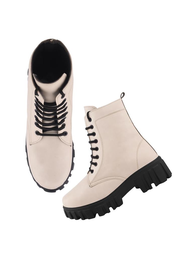 Shoetopia Casual Mid Top Cream Boots For Women & Girls /Eu36