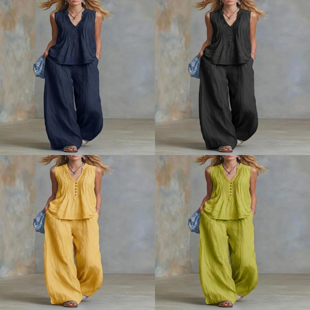 Street Style Womens Sleeveless Pantsuit With Cotton Linen Material For Casual Summer Wear