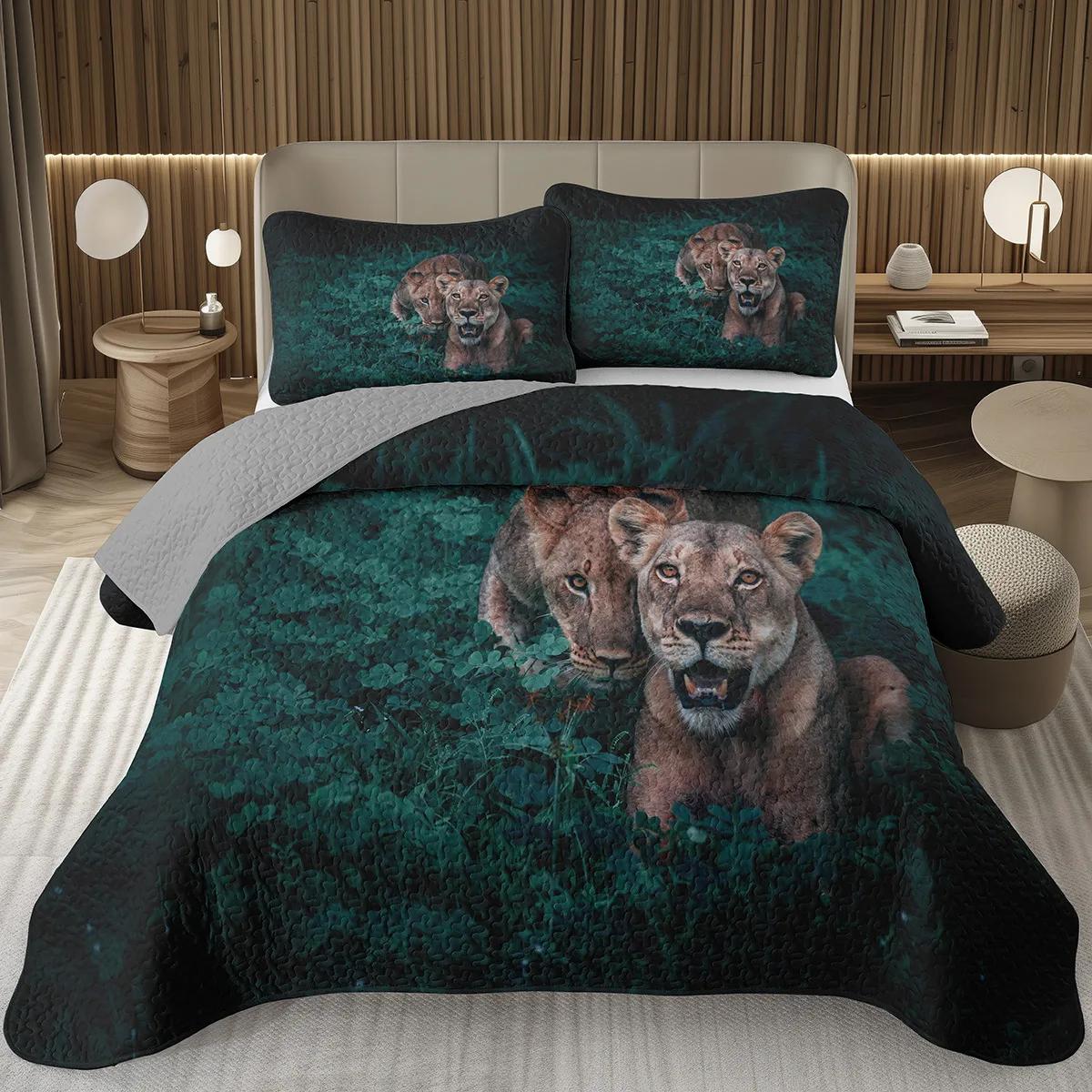 

Lion Bedspread African Safari Animal Coverlet Set For Boys Girls Wildlife Bedspread Quilt Set With 1/2 Pillow Case Bedroom Decor EU Single(135*200cm)3pcs