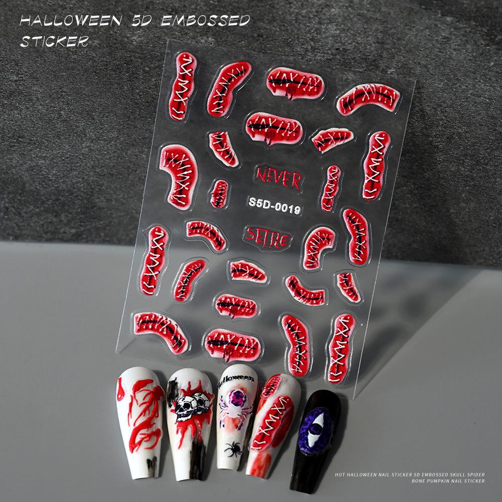 Halloween Nail Art Sticker 5D Relief Skull Pumpkin Funny Nail Sticker Three-Dimensional Relief