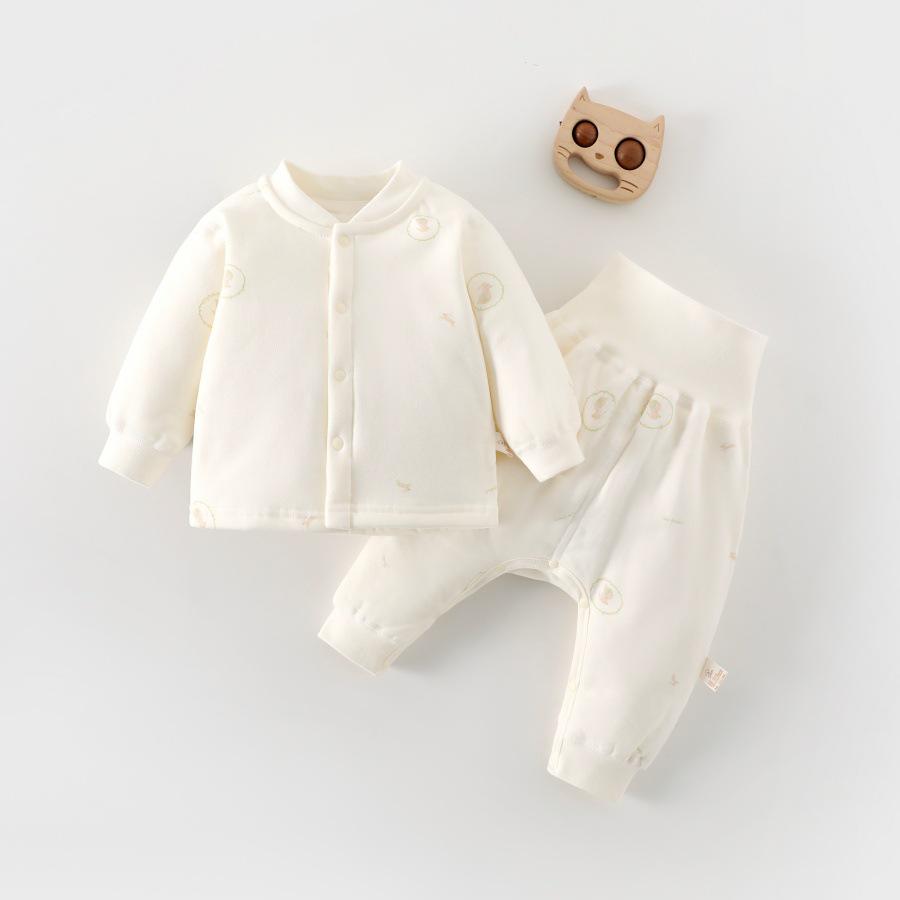 

Baby Cotton Flannel Two-Piece Set with Crotch Snaps, 40g High-Waist Design 66 cm