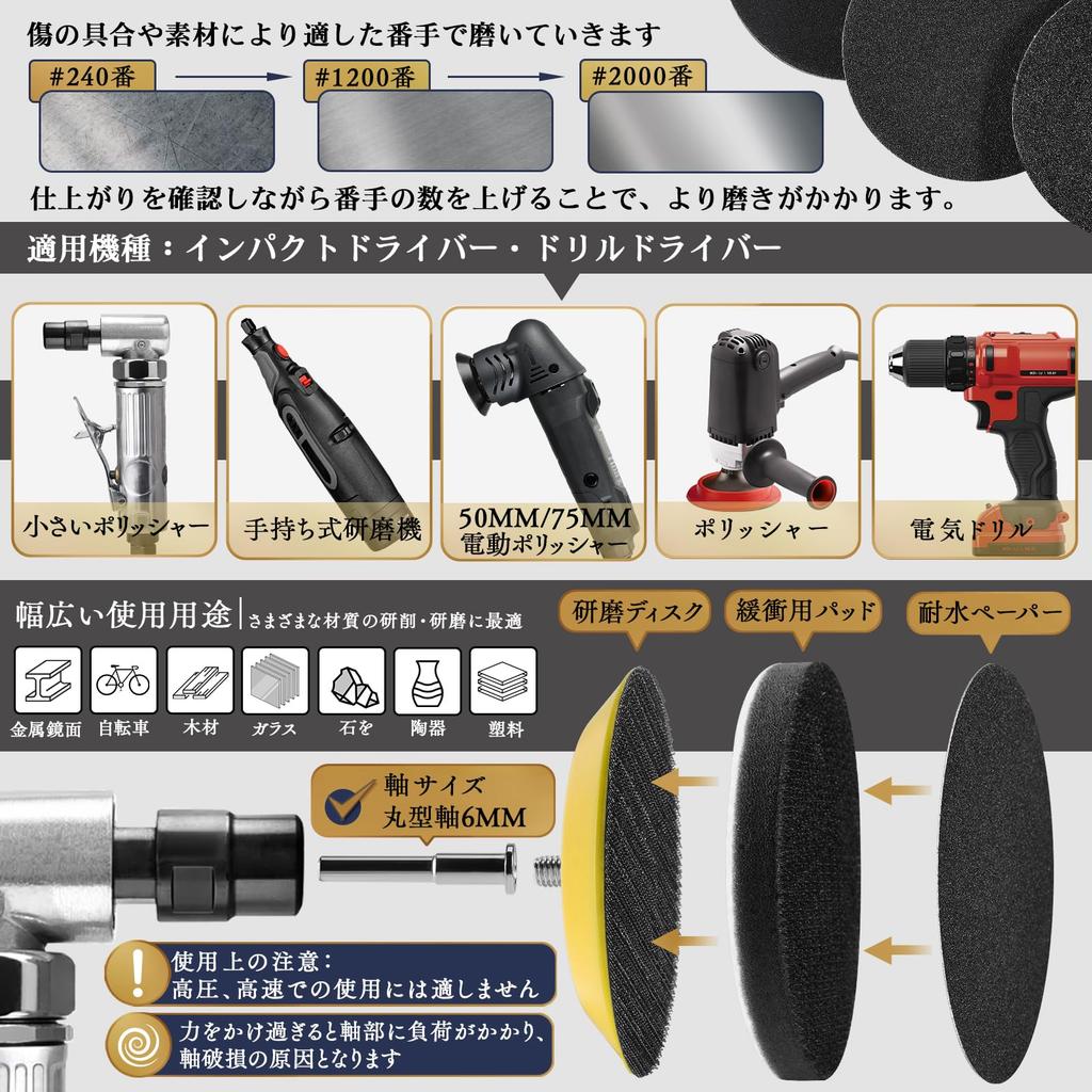 GOH DODD 50mm Waterproof 12 for Precision Mirror Car Jewelry Waterproof Sandpaper with Backing Pads Each of and 123-Pack Sandpaper, Types, #60-#10000,