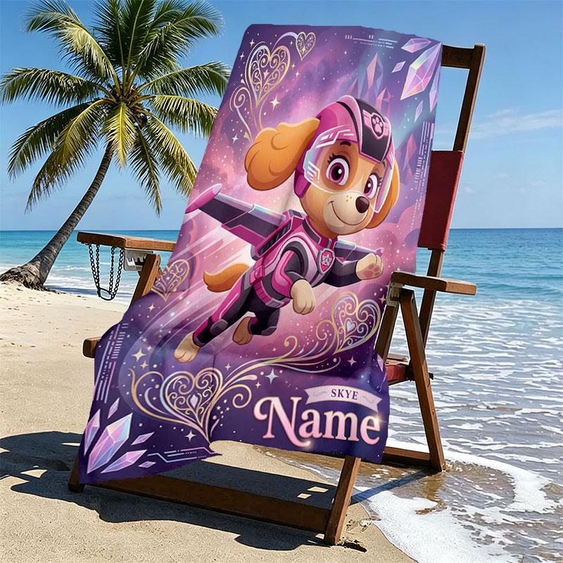 Custom Name Personalized PAW Patrol Print Beach Towel, for Trip Camping Beach Party Home Decor, Birthday Gift for Family & Friends
