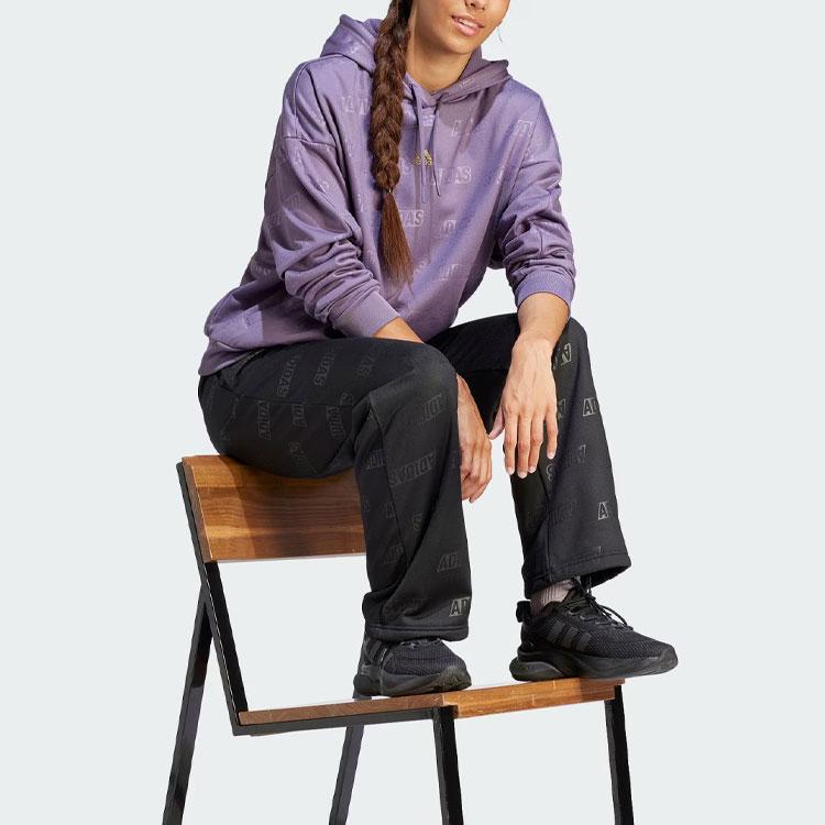 Adidas Embossed Monogram Fleece Pants Women Bottoms Black IA3178