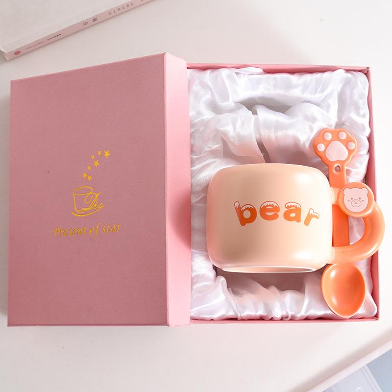 Milk fufu cute cartoon ceramic mug with spoon girls office coffee milk breakfast drinking cup