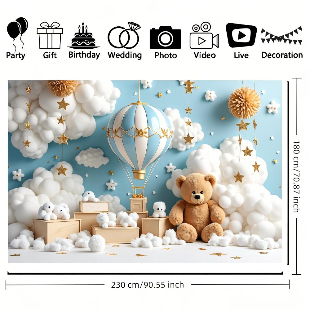 1pc polyester hot air balloon and bear-themed party background - perfect for birthday graduation and check-in celebrations