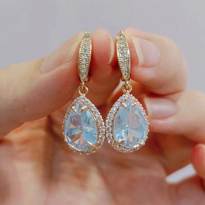 White Drop Shaped Crystal Zircon Drop Earrings for Women 2023 New Gold Color Wedding Engagement Earring Luxury Party Jewelry Accessories