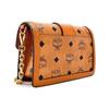 MCM Cognac Visetos Monogram Chain Wallet with Gold Lock Closure for Daily & Evening Use