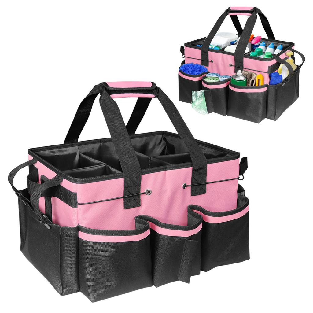 Cleaning Kit Bag Wide Open Cleaning Tool Carrying Caddy Bag Storage Organizer with Multi-Pockets Handle Adjustable Strap