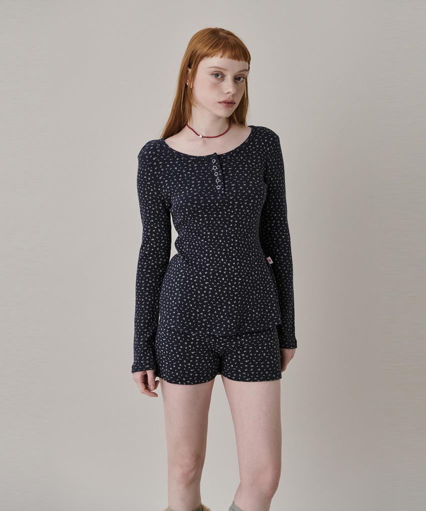 JUNEJUNE SPACE Patterned Henry Neck T-Shirt_Navy