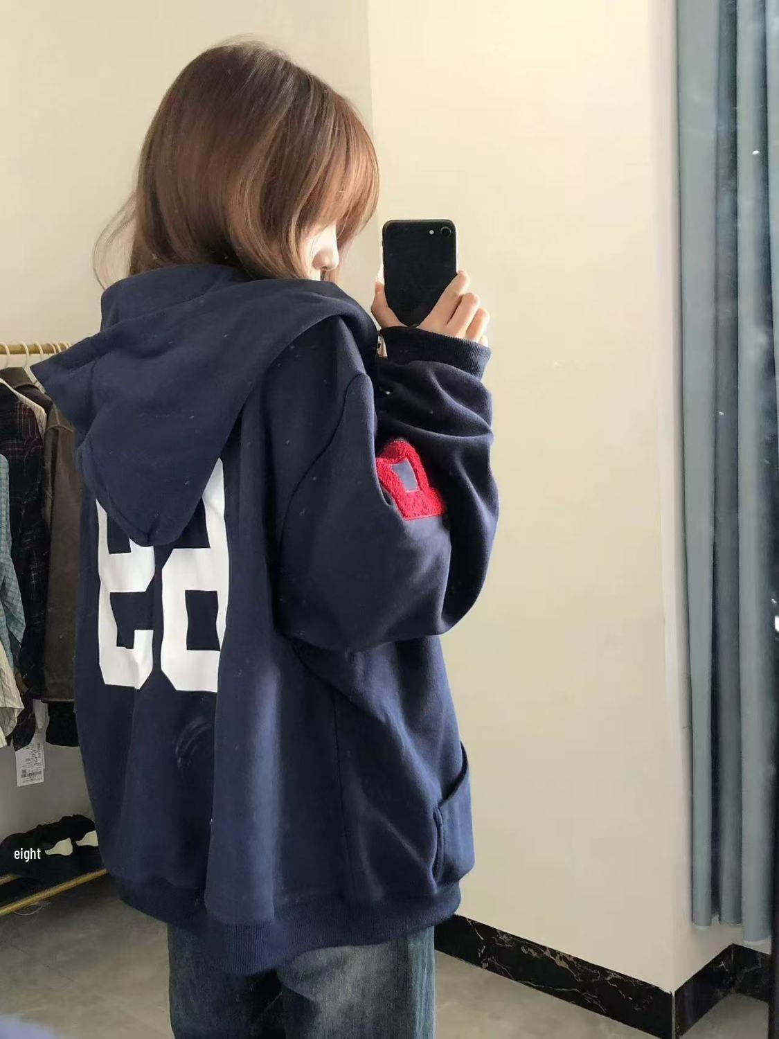 Women s 2025 Autumn National Trend Patch Embroidered Hoodie Cardigan - American High Street Style S