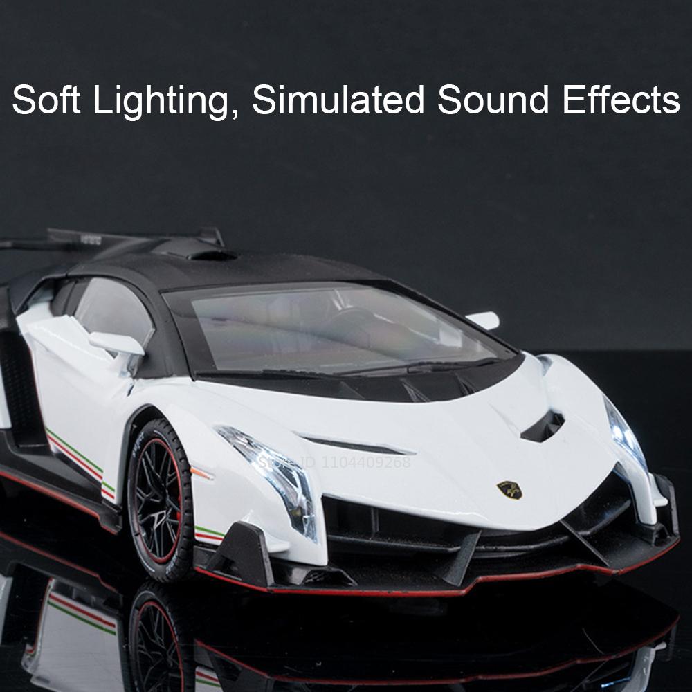 1:24 Veneno LX570 Car Model Toy Alloy Body Music Light High Simulation Telecar Models Exquisite Interior Vehicles Kids Gifts