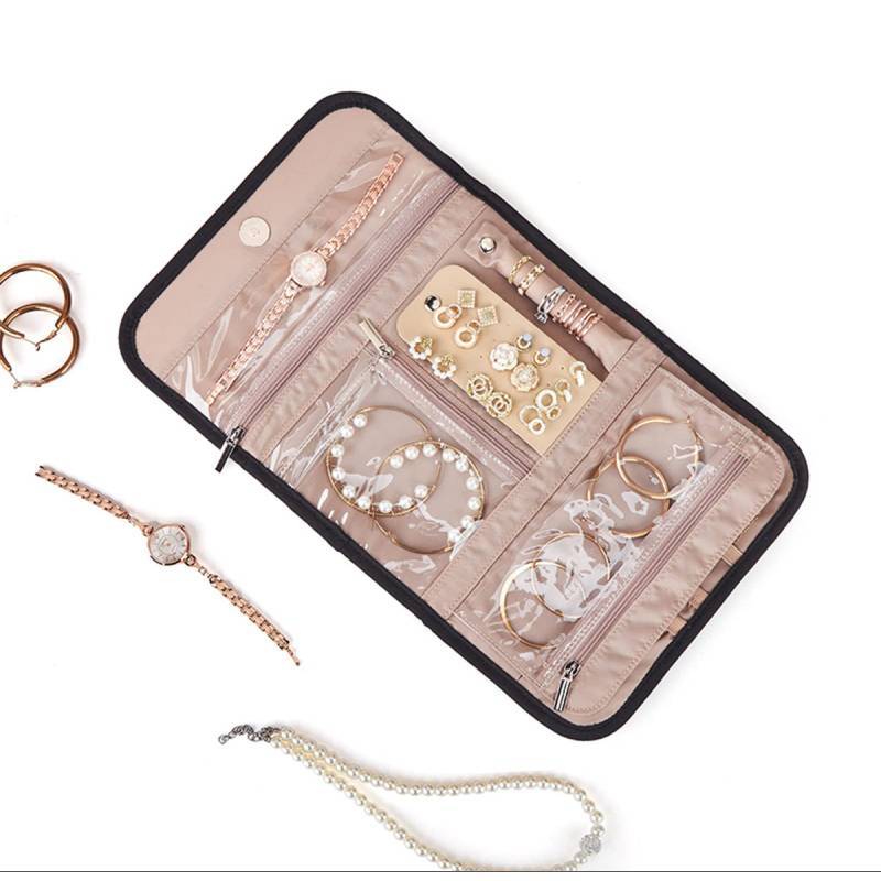 Jewelry Organizer Bag With Foldable Design For Travel And Gift Use