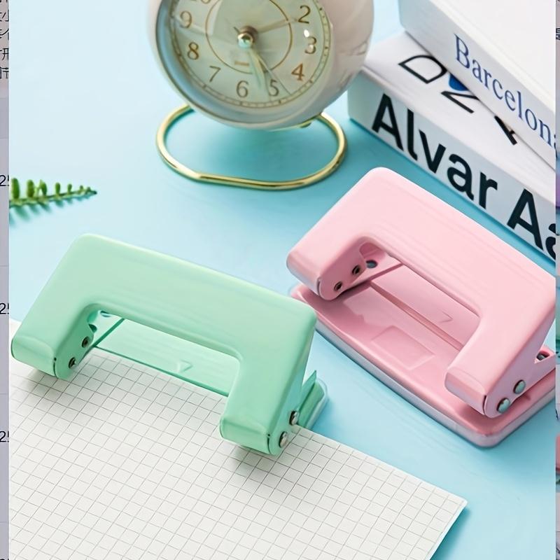 Mini 2-Hole Punching Machine DIY Hole Punching Detection Book Page Stitcher Office Stationery Macaron Color