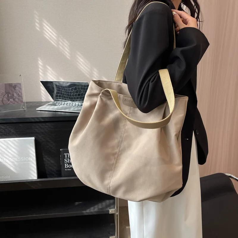 Simple Large Capacity Women's Canvas Tote Casual Thread Design Ladies Shoulder Bags Solid Color Portable Female Underarm Handbag