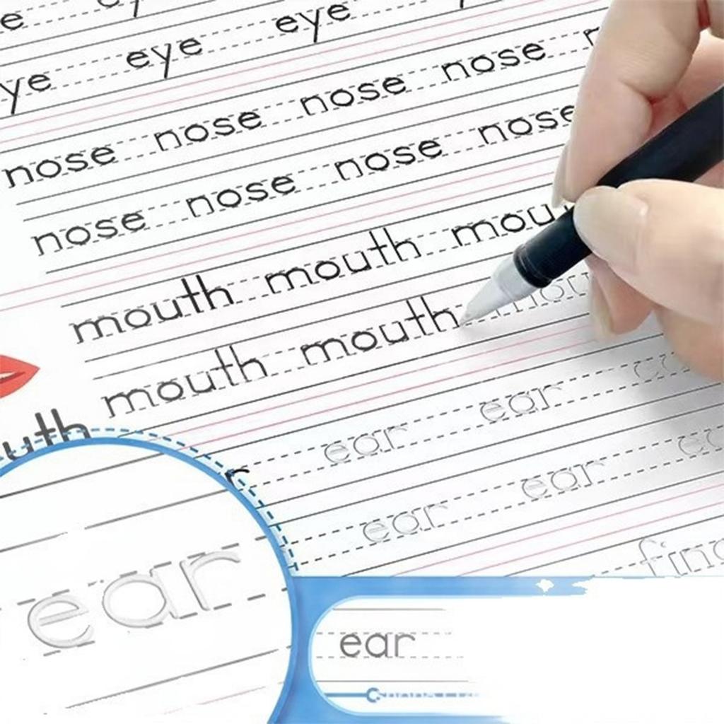 Kids Calligraphy Practice Book with Writing Correction Guide Reusable Handwriting Book with 6 Erasable Pens and 3 Grips