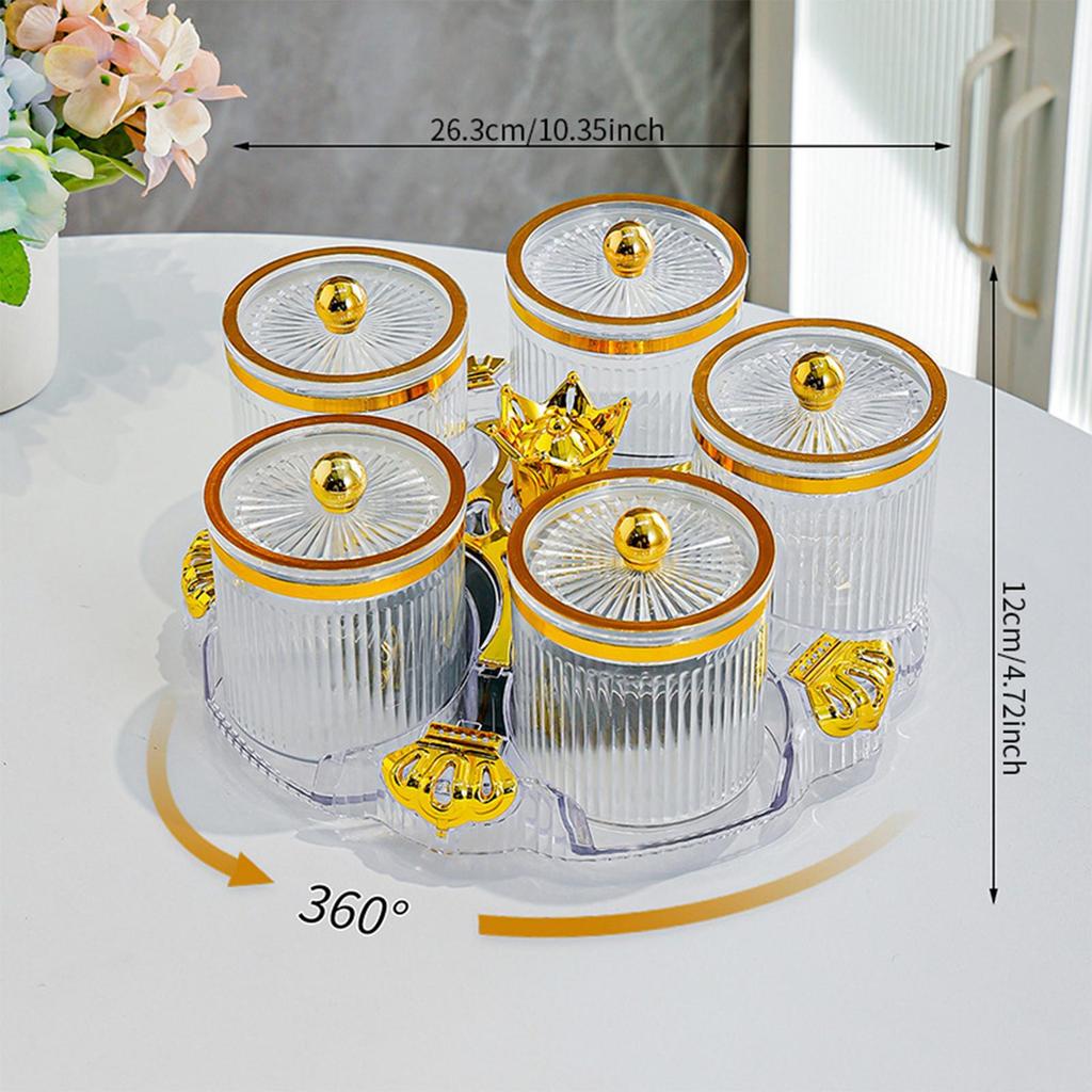 Rotatable Appetizer Snack Tray Five Compartment Dried Fruit Plate Food Storage Platter for Kitchen or Restaurant