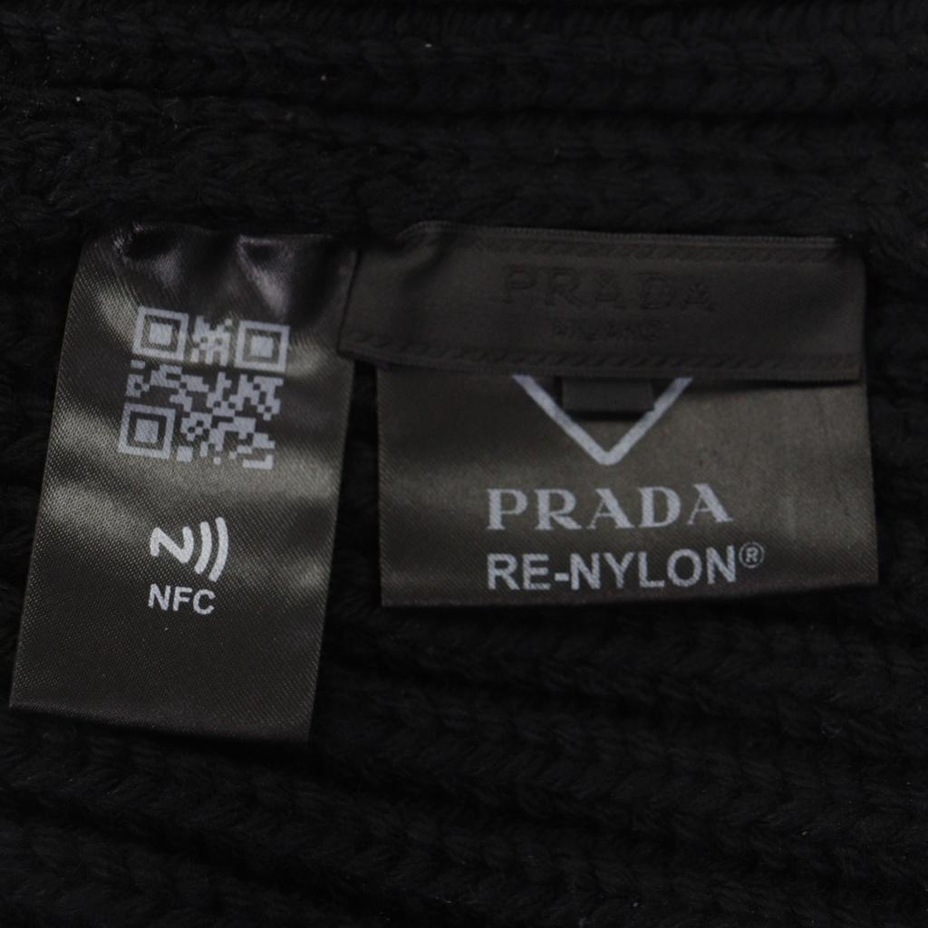 Great PRADA Knit cap black Virgin wool mens L UMD446 Used