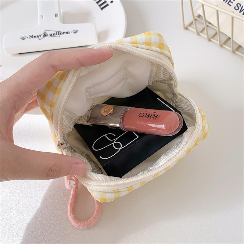 Koreanische Version Kleine Gitter Make-Up Tasche Einfache Quadratische Bluetooth Kopfhörer Tasche Mund Roten Umschlag Mädchen Kosmetik Zusammenfassung Lagerung Tasche