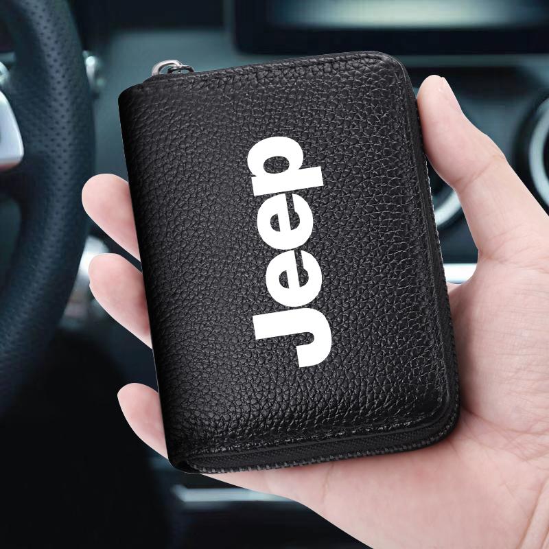 Skórzany Portfel na Dokumenty, Karty Bankowe i Dowód Osobisty Kierowcy, Stylizacja Samochodu Dla Jeep Big Wrangler Grand Cherokee New Energy Gladiator SRT Wrangler