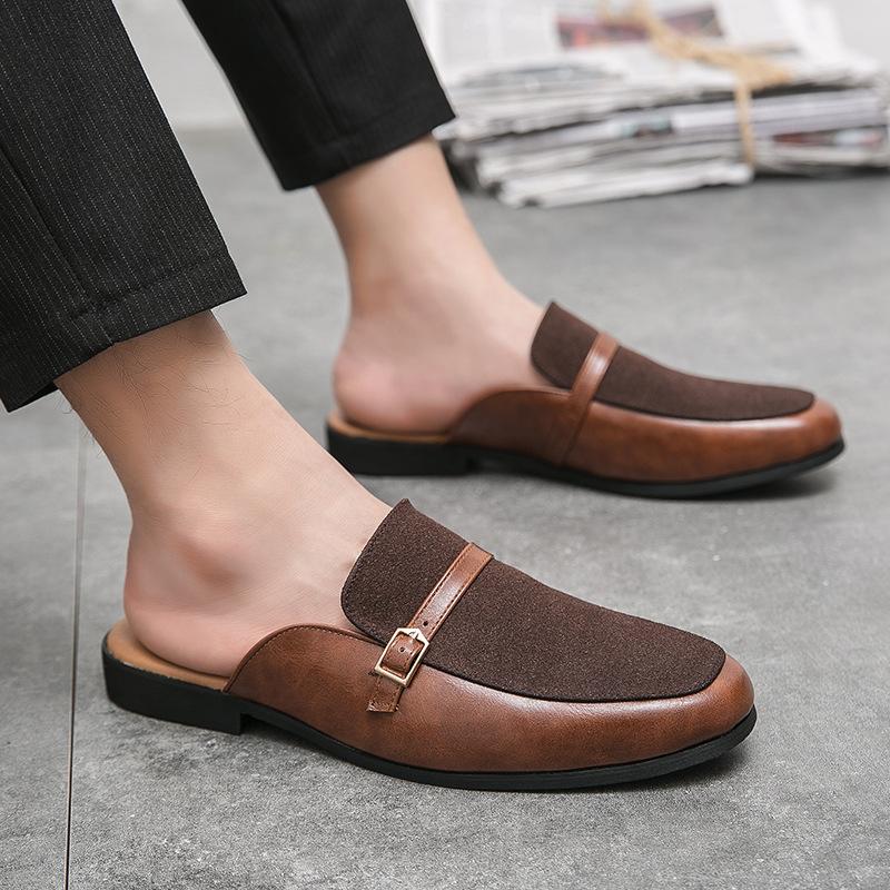 Fashion New Men's Charm Suede Leather Half Slippers Shoes Male Casual Mules Breathable Shoes