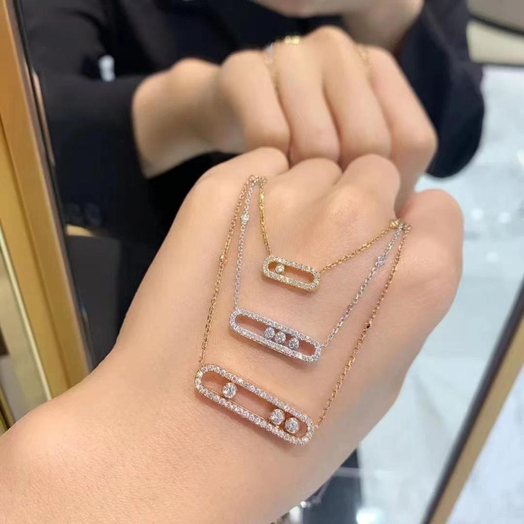 Messika Women's 18k Rose Gold Dynamic Sliding Clavicle Necklace with Single Diamond and Full Diamond Design