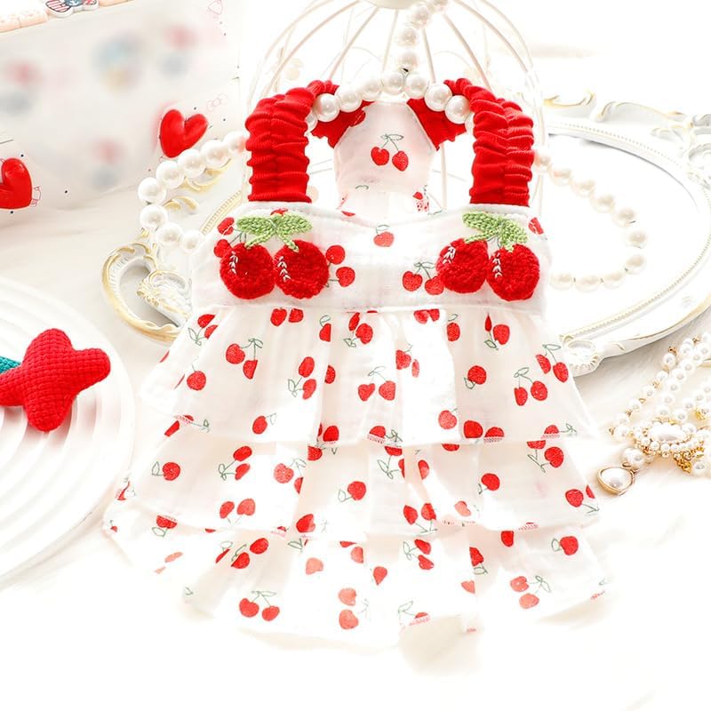 AZA Dog Princess Dresses for Small Dogs Clothes Cherry Costume Pet Suspenders Girl Cat Cute Lace Coat Floral Outfits Summer Costumes (M,Cherry)