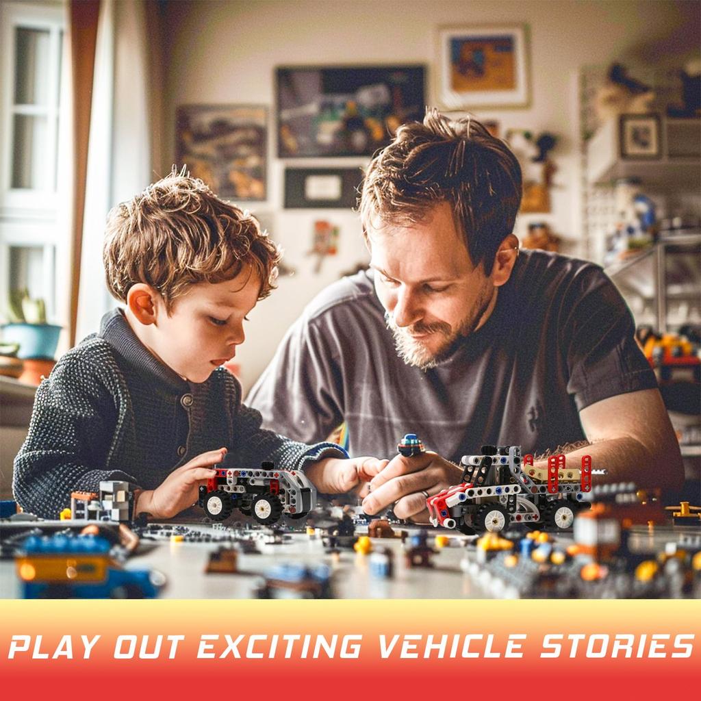 BrickBounty 22 In 1 Racing Car and Motorcycle Toy Set (289 Pieces), Bricks Transform from Car To Scooter, Robot, Helicopter, Swing, MOC Building