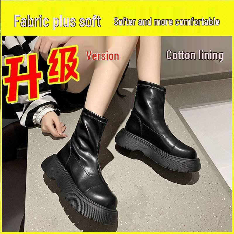 Damen Plus Baumwolle Martin Stiefel: Herbst/Winter 2025 - Schlankmachende Stiefeletten mit dicker Sohle in großen Größen 41-42