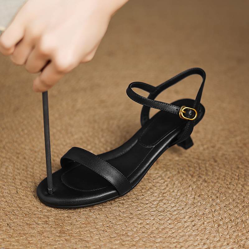 Krazing Pot Cow Skin Thin Med Heels Concise Style Summer Size 42 Basic Clothing Dating Women Sandals