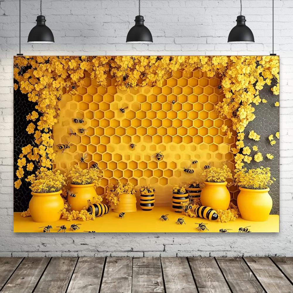 Bee And Sunflower Themed Background Banner Flowers Yellow Honeycomb Honey Children s Party Decoration Supplies Photography Props 120x90cm
