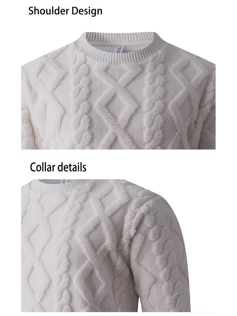 Winter 2025 Men's Thick Round Neck Diamond Cable Knit Pullover Sweater