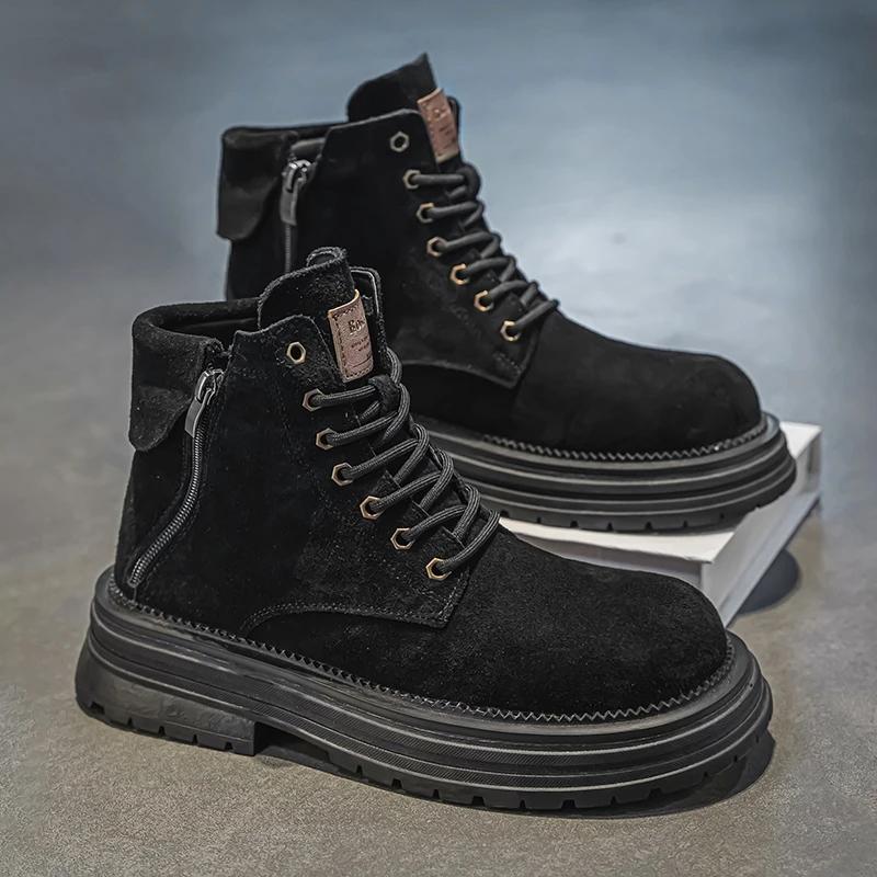 Men's Boots 2025 New High Top Classic Boots Fashionable Retro Side Zipper Men's Boots British Style Thick Soled Workwear Boots