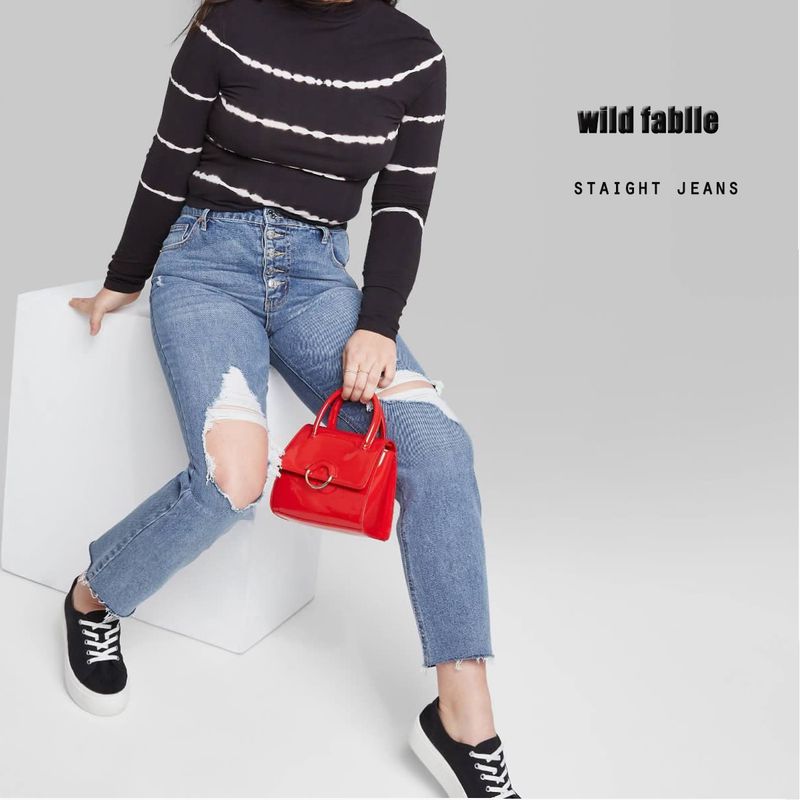 

Foreign Goods Spring and Summer High Waist Five-Button Daddy Knee Hole Cigarette Tube Straight-leg Blue Cropped Raw Hem Jeans C product-WF five-button knee hole(D3M3) 16R