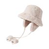 Plush Fisherman Hat with Detachable Ear Protection Windproof Rope Winter Hat Outdoor Activities Travel Cycling Warm Hat