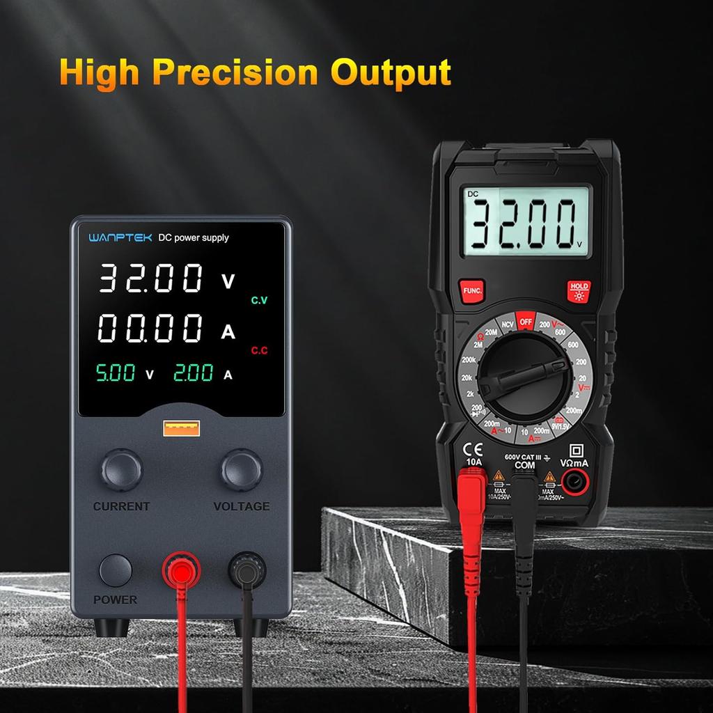Wanptek DC Power Supply 30V 10A, Variable Bench Supply with Encoder, USB Fast Charge, 4-Digit LED Display