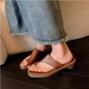 Cowhide Flip-flop Lady Summer New Solid Color Square Toe Modern Slippers Women Outdoor Shoes Korean Chic Low Heel Slides Female