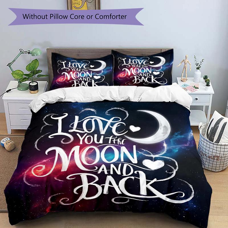 3pcs I Love You to the Moon and Back Quilt Cover Set, Soft and Cozy Bedroom 135x200cm