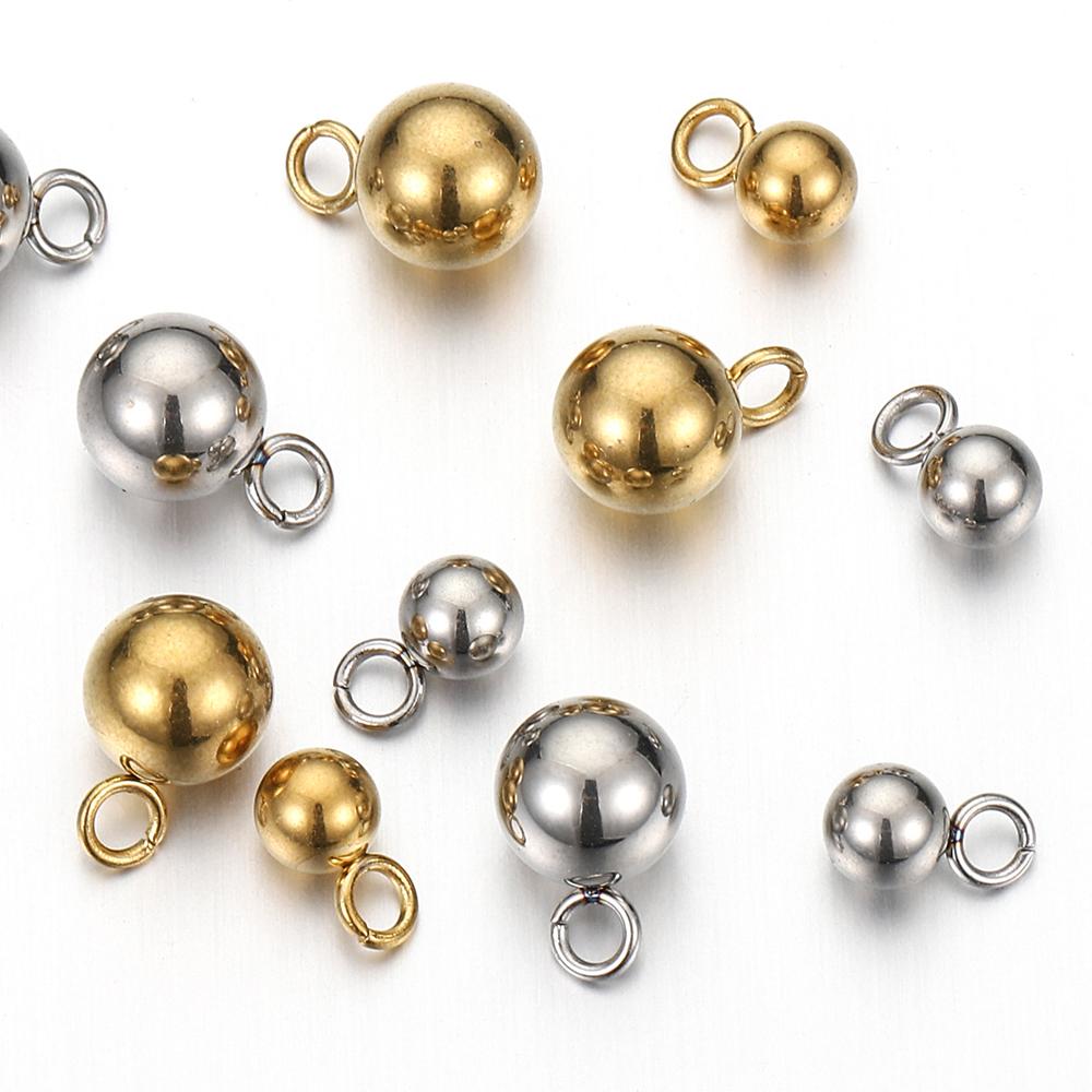 20-40pcs Stainless Steel Ball Pendants Solid Beads Charms for Necklace Bracelet Jewelry Making DIY Earrings Metal Bead Pendants