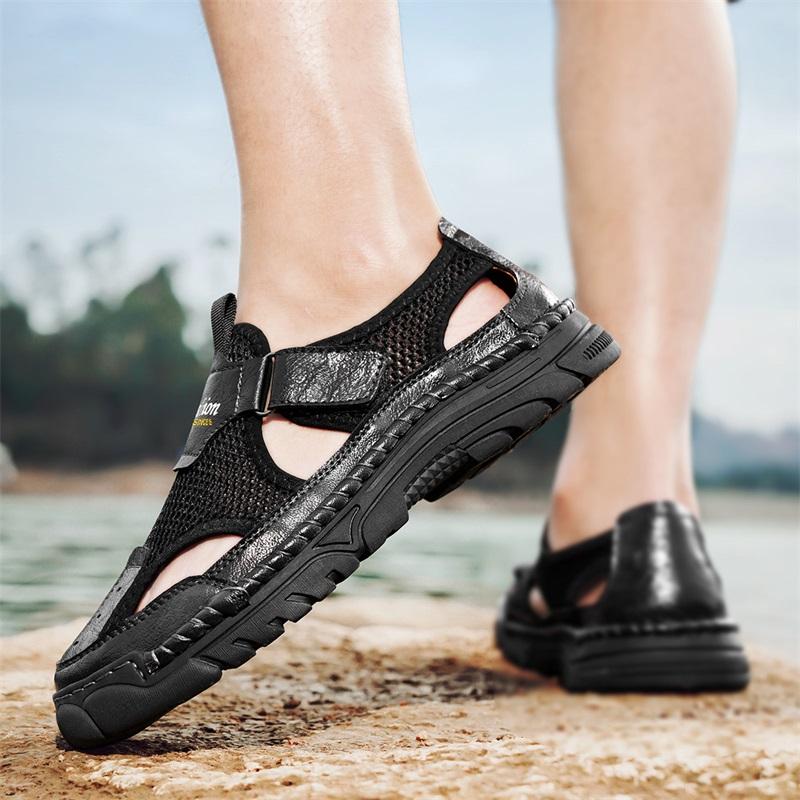 Mode Mode Genäht Handgefertigt Herrenschuhe mit Ausgehöhlten Atmungsaktiven Hochwertigen Sandalen Dickbesohlt Rutschfest Sport Strand Schuhe