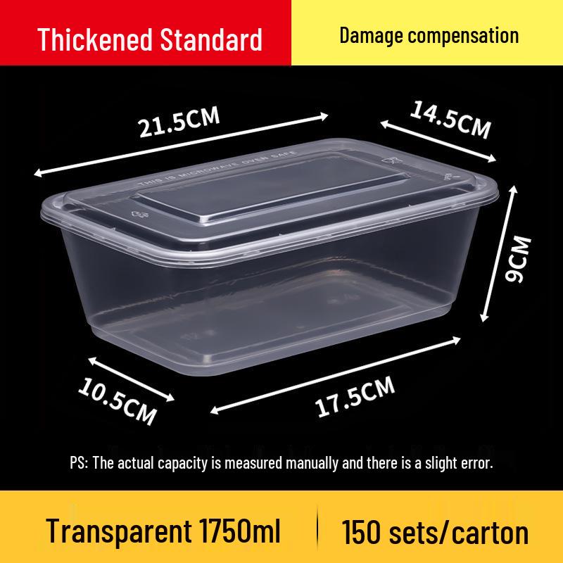 Rectangular 750/1000ml Disposable Transparent Plastic Takeout Meal Box