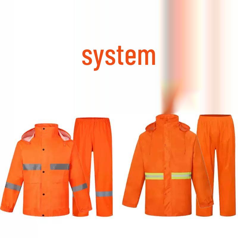 Men's Orange Raincoat & Pants Set with Reflective Strips for Construction and Cleaning